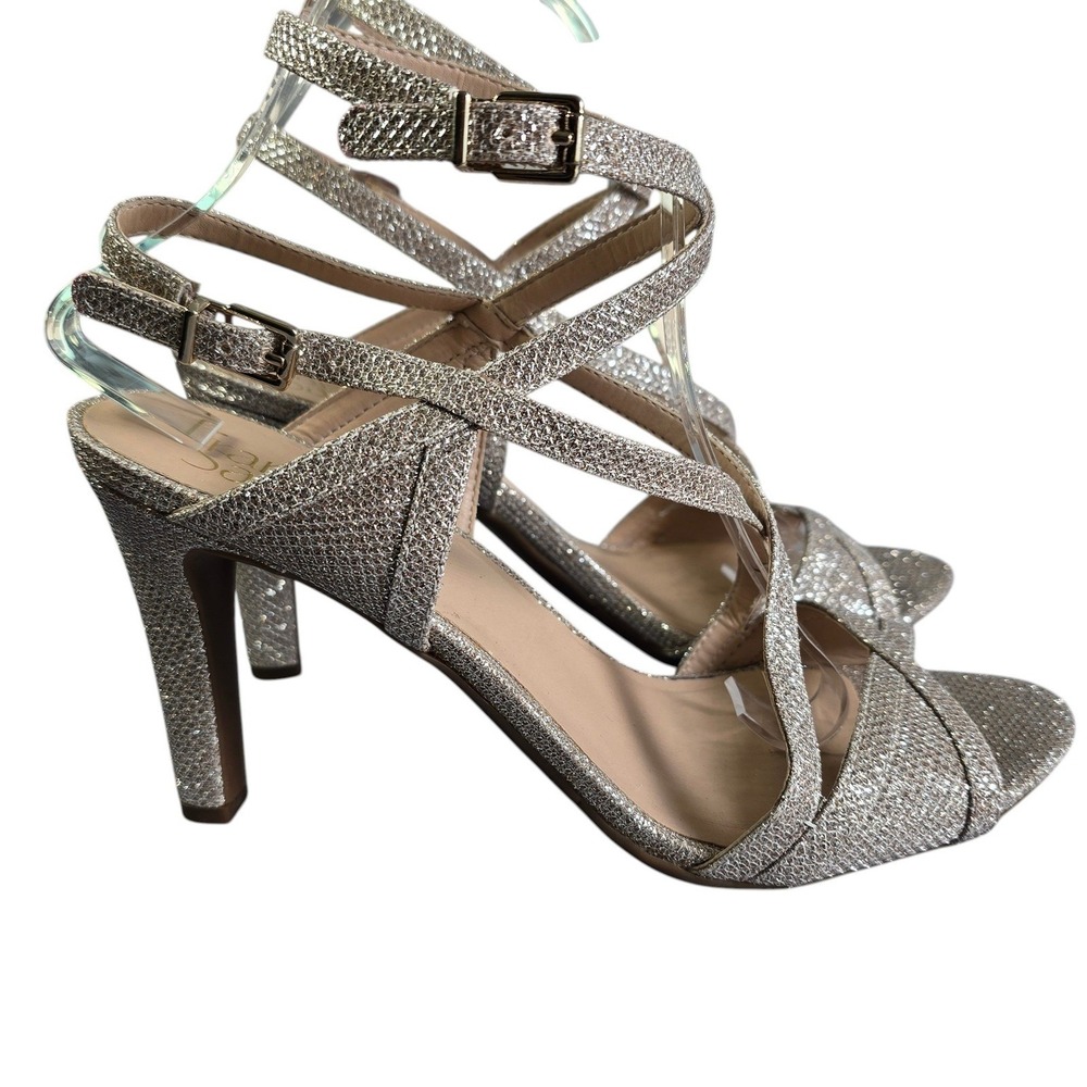 Franco Sarto Queen Champagne Gold Shimmer Strappy Dress Sandals Heels Women 8.5M
